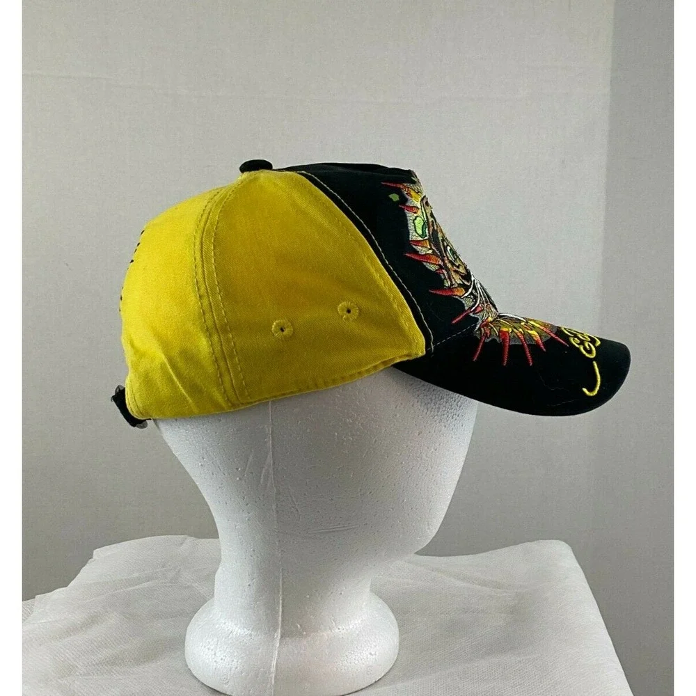 Ed Hardy Kids Baseball Hat Cap Black Yellow Embroidered Roaring Tiger Strapback